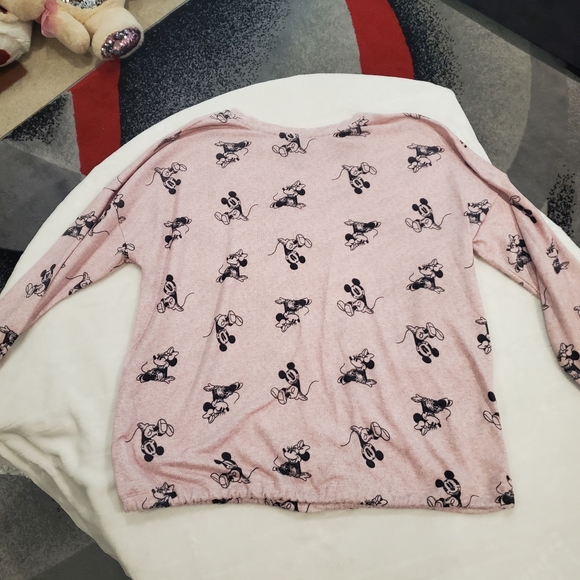 Disney Mickey/Minnie Long Sleeve Front Cinch Women's Top Pink Large EUC - Picture 3 of 5